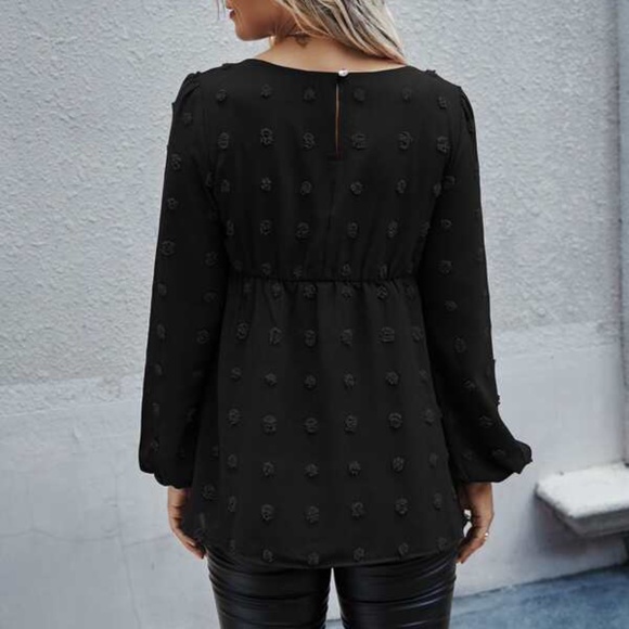 Classic Navy Blue Swiss Dot Ruffle Top Minimalist - Picture 5 of 12